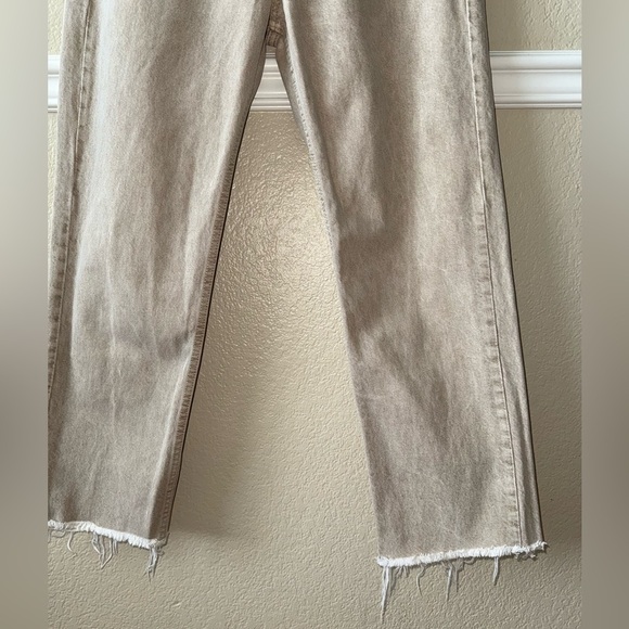 MNG Havana High Rise Straight Leg Raw Hem Cropped Neutral Tan Cream Jeans Size 4 - Picture 8 of 12
